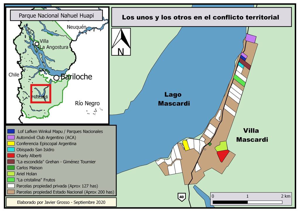 Mapa de conflicto de tierras en el Mascardi