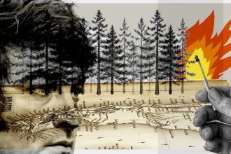 Incendios en la Patagonia: Ilustración: Marcelo Spotti