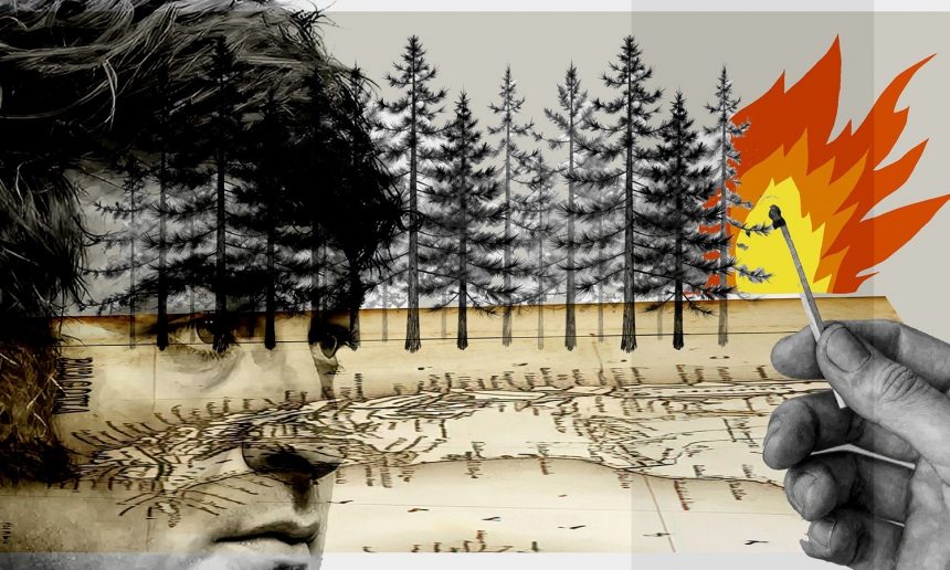 Incendios en la Patagonia: Ilustración: Marcelo Spotti